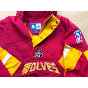 Chicago Wolves 90s STARTER puffer Pullover 1/2 jacket M red gold IHL vintage